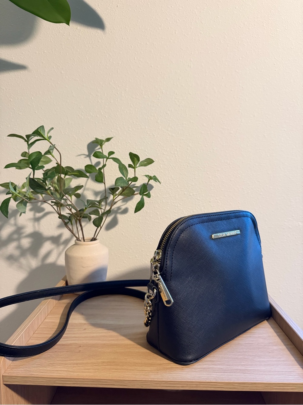 Steve Madden Navy Saffiano Leather Crossbody with Gold Hardware